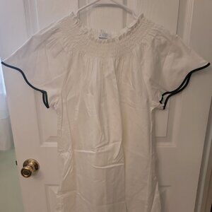 LAKE White Cotton Poplin Lounge Dress with Contrast Trim